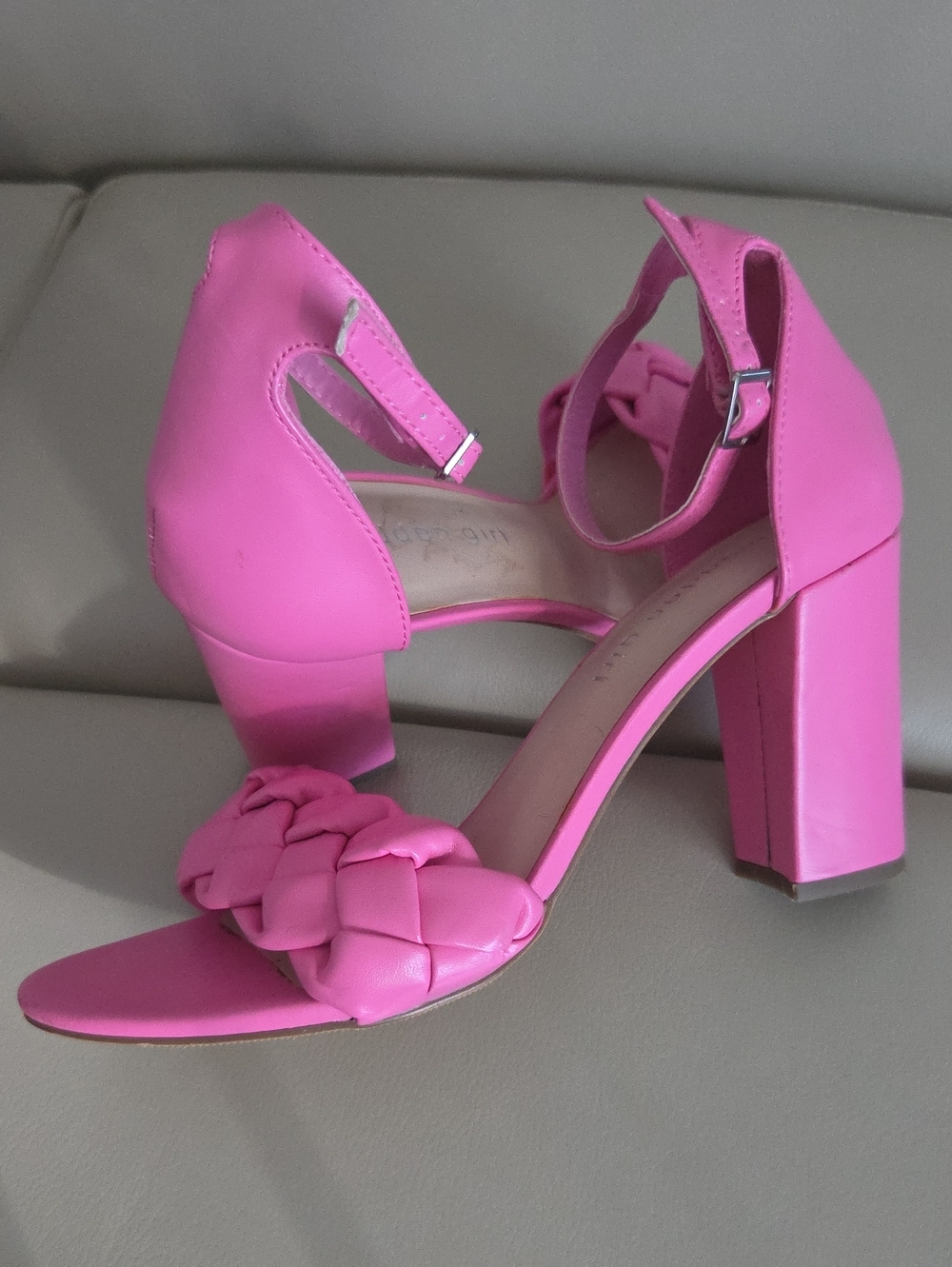 Madden Girl Pink Braided Block Heel Sandals Size 8M